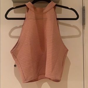 Pink fitted crop top halter